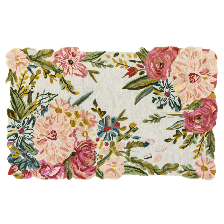 Handmade Blue Floral Wool Rectangular Rug 2'3" x 3'9"