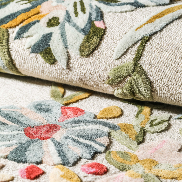 Handmade Blue Floral Wool Rectangular Rug 2'3" x 3'9"