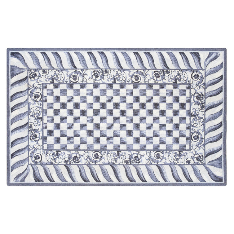 Gray Hand-Knotted Wool Checkered Stripe Rug