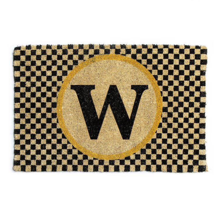 Personalized Black and Beige Coir Outdoor Checkered Doormat