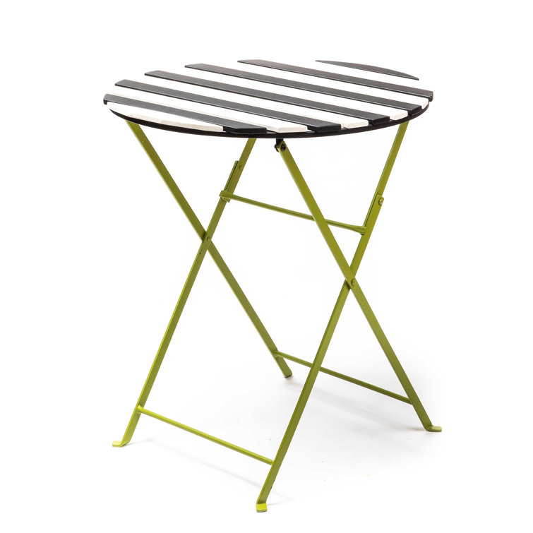 Outdoor Black and White Metal Bistro Table with Chartreuse Frame
