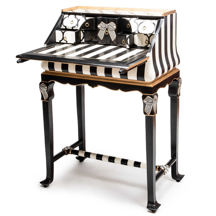 Black and White Mango Wood Writing Desk with Drawer