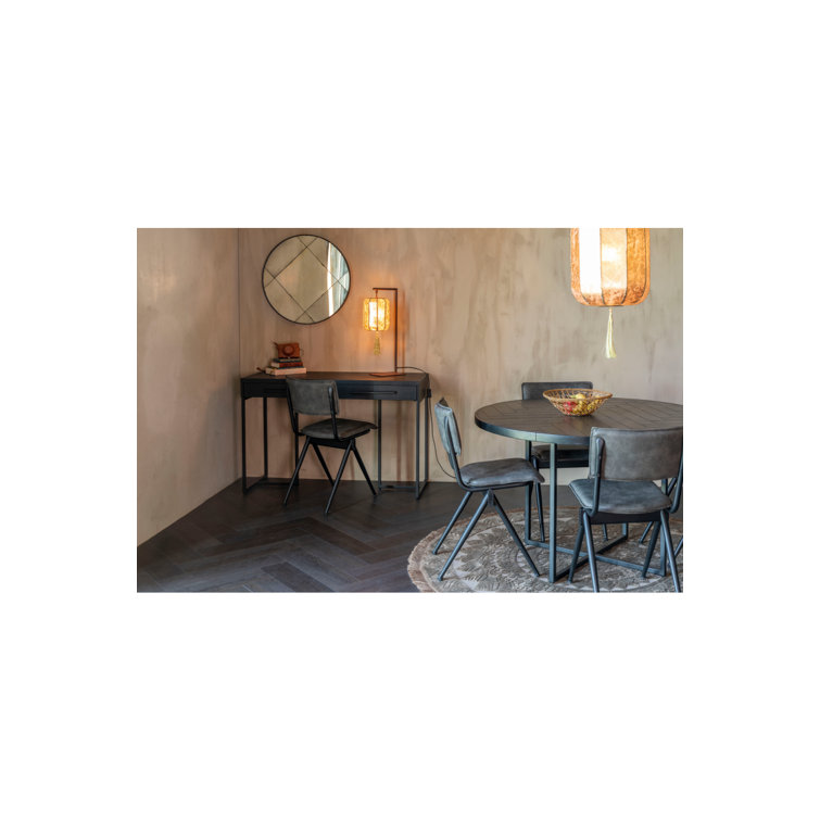 Round Dark Brown Acacia Wood Dining Table with Metal Base