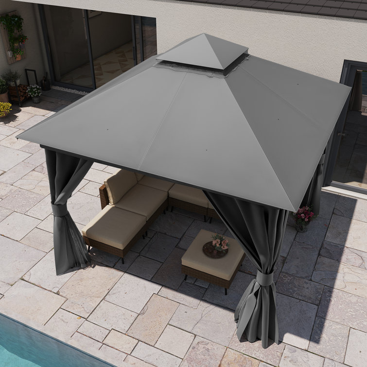 Gray Steel 8x8 Patio Gazebo with Curtains