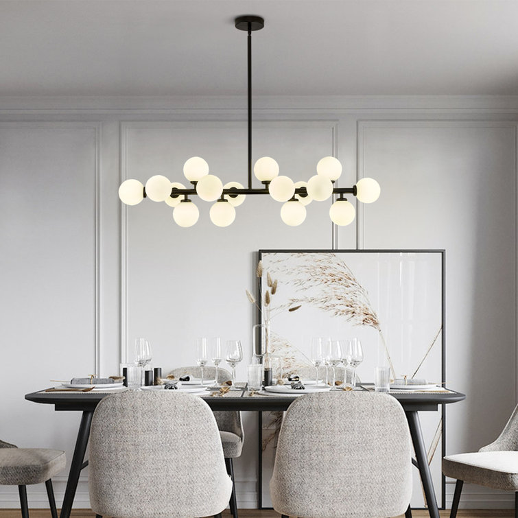 Black 16-Light Sputnik Chandelier with White Glass Shades