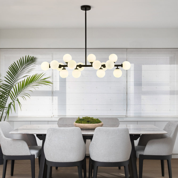 Black 16-Light Sputnik Chandelier with White Glass Shades