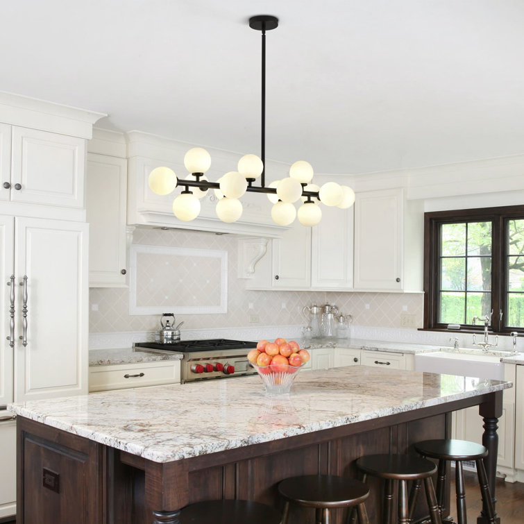 Black 16-Light Sputnik Chandelier with White Glass Shades