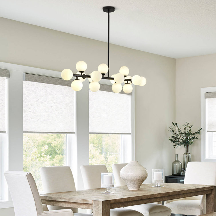 Black 16-Light Sputnik Chandelier with White Glass Shades