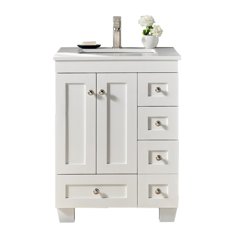 White Carrara Quartz Top Freestanding Bathroom Vanity with Porcelain Sink