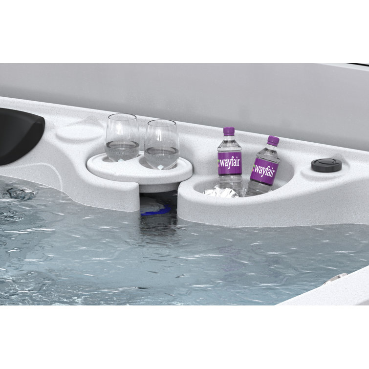 Whitestone and Black Onyx 6-Person Square Hot Tub with Jets