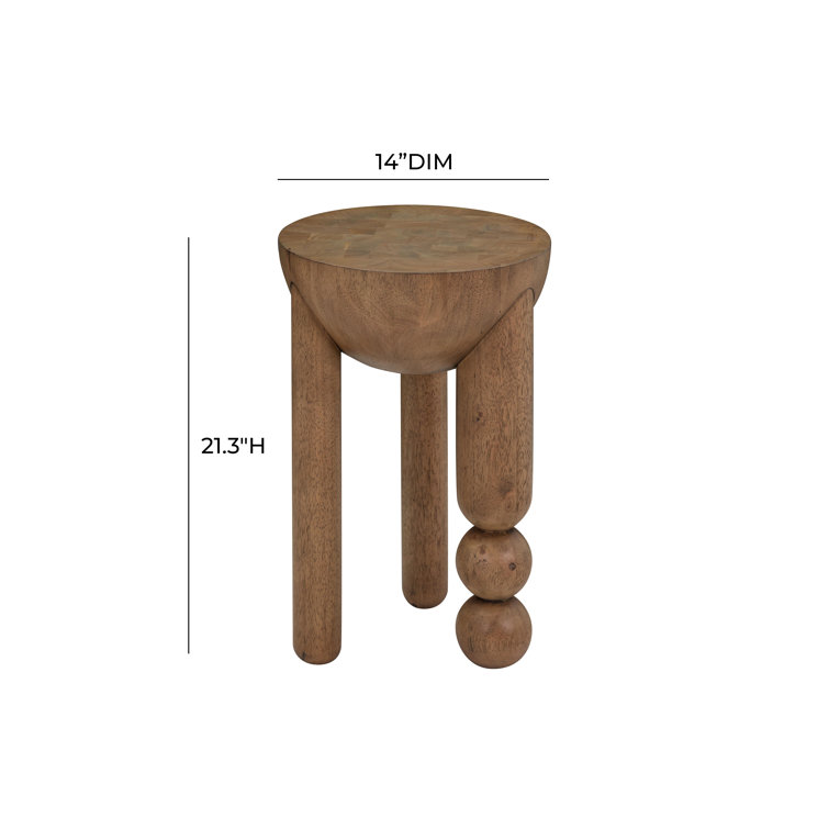 Cognac Rubberwood Round Three-Leg Accent Table