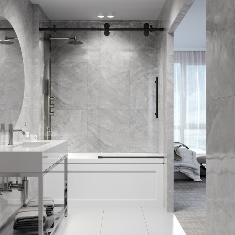 Elan 56-60" Matte Black Frameless Sliding Tub Door with Laminated Glass