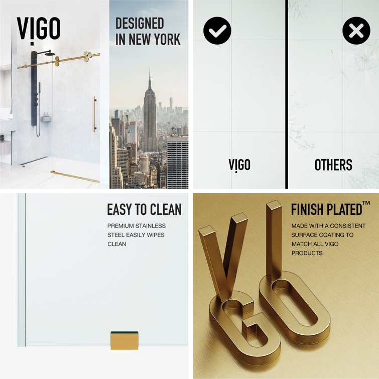 Elan 72" Frameless Sliding Shower Door in Matte Brushed Gold with Clear Glass