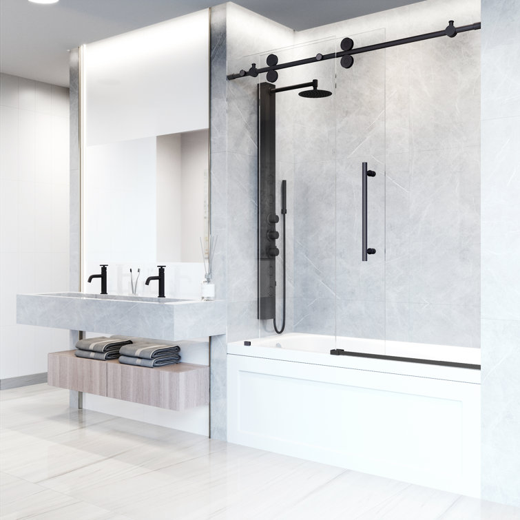 Elan 56-60" Matte Black Frameless Sliding Tub Door with Laminated Glass