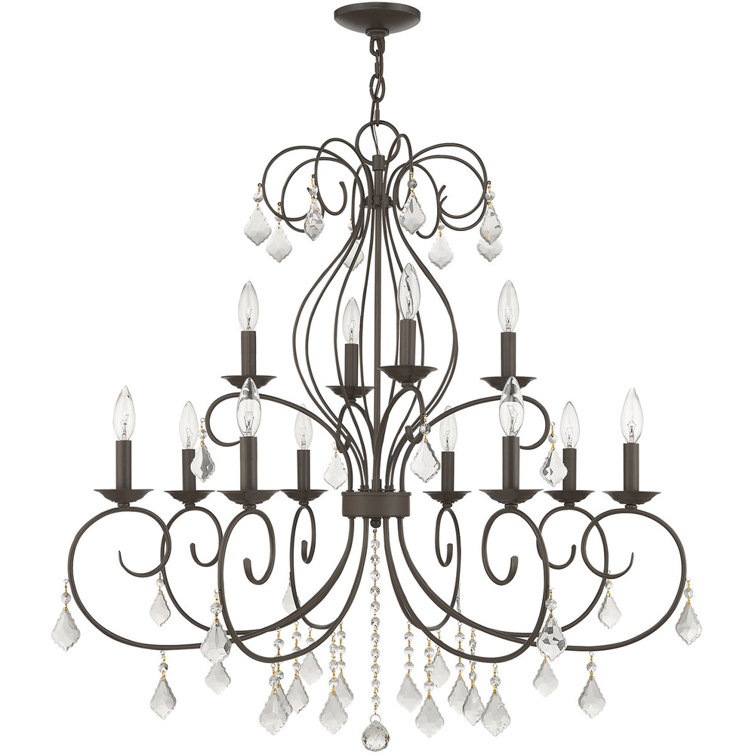 English Bronze and Crystal 12-Light Candle Style Chandelier