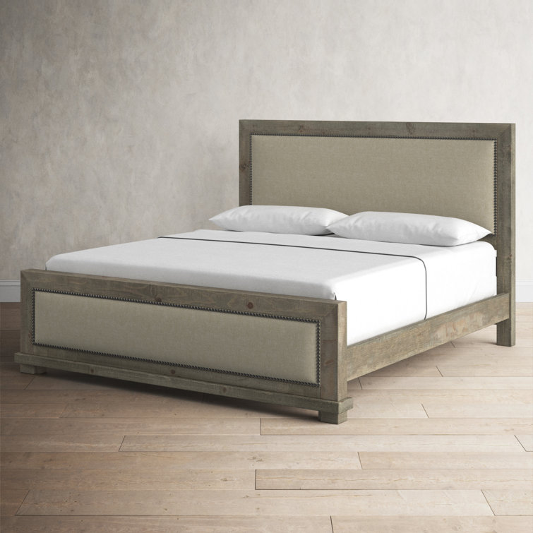 Willow Gray Chalk Queen Upholstered Bed with Nailhead Trim