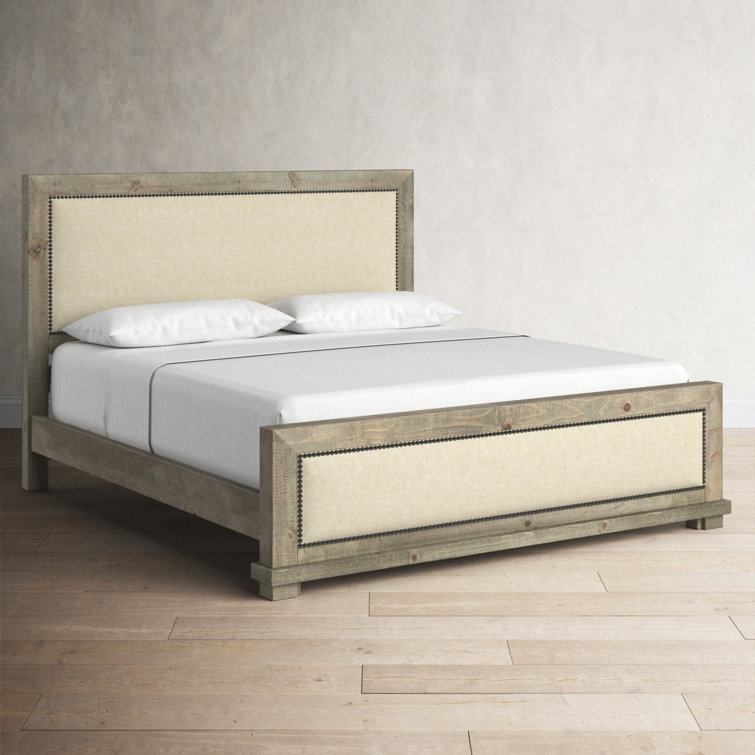 Willow Gray Chalk Queen Upholstered Bed with Nailhead Trim