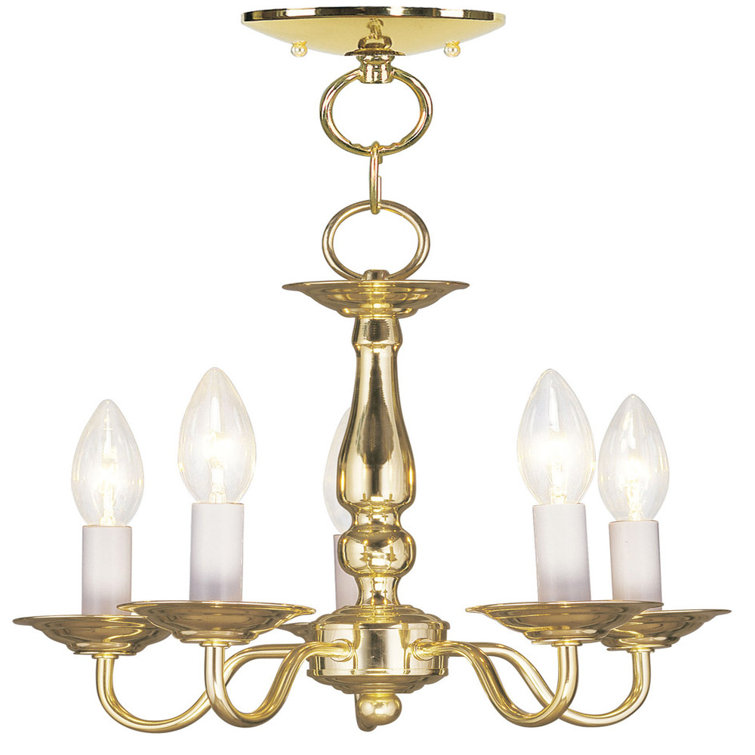 Polished Brass Mini Candle Style Chandelier with 5 Lights