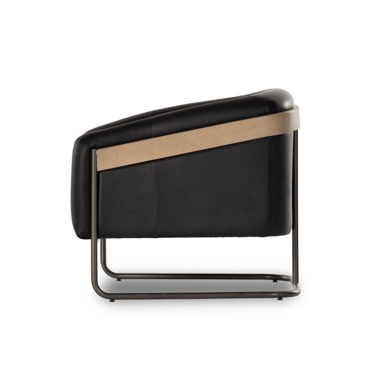 Heirloom Black Leather and Metal Barrel Chair