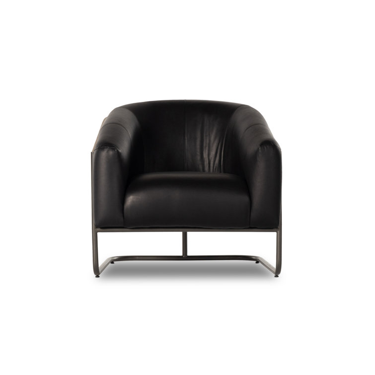 Heirloom Black Leather and Metal Barrel Chair