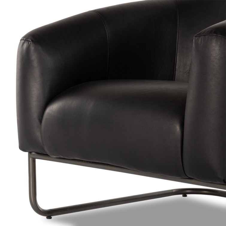Heirloom Black Leather and Metal Barrel Chair