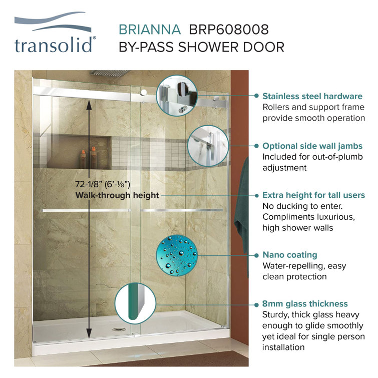 Brianna 48" x 80" Frameless Sliding Shower Door in Polished Chrome