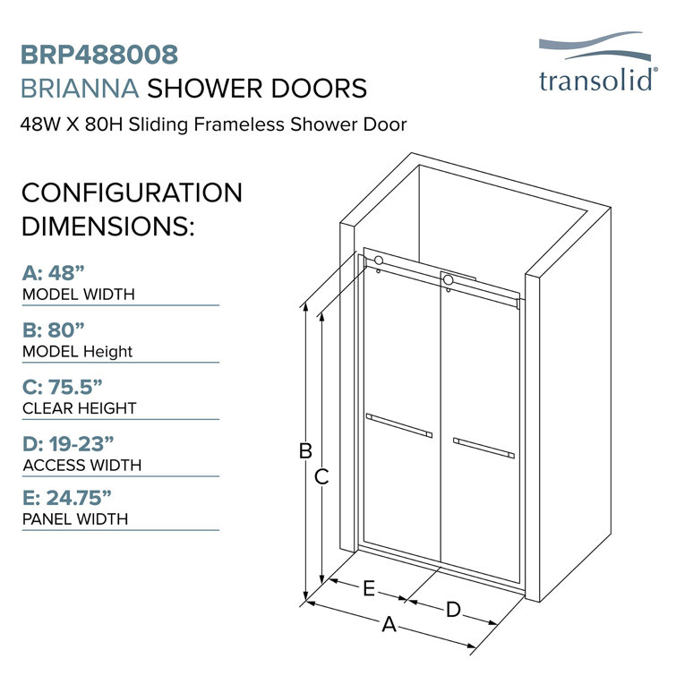 Brianna 48" x 80" Frameless Sliding Shower Door in Polished Chrome