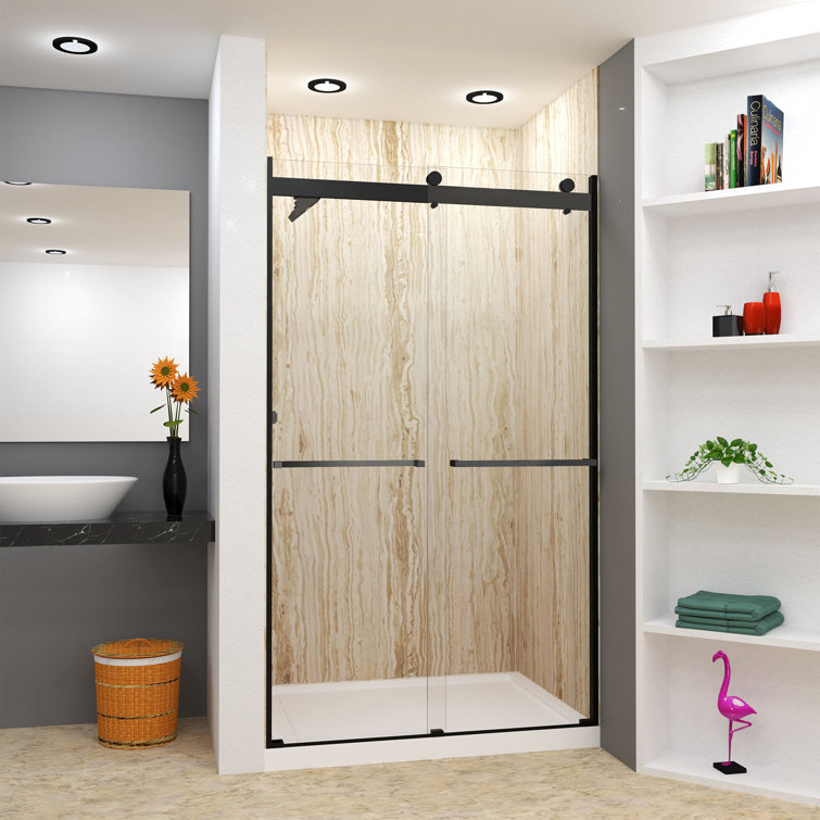 Matte Black Frameless Sliding Shower Door with Clear Glass