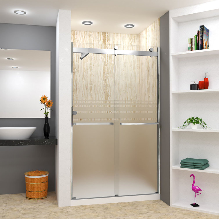80" High x 48" Wide Frameless Chrome Shower Door with Frosted Glass
