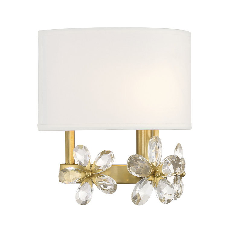 Dahlia Warm Brass 1-Light Sconce with White Linen Shade