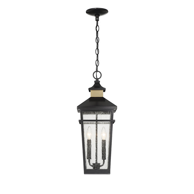Kingsley Matte Black and Brass 2-Light Outdoor Hanging Lantern