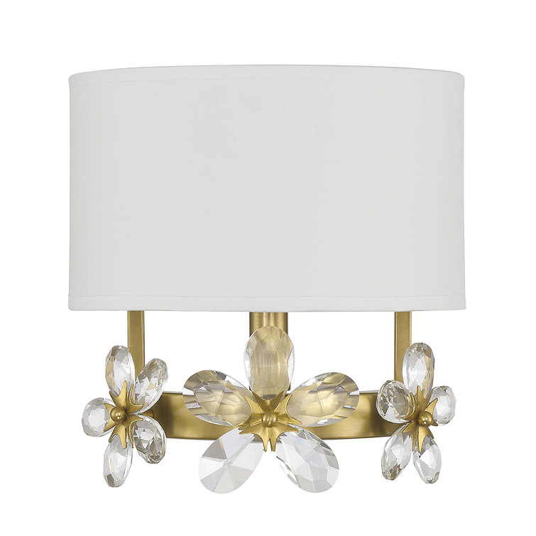 Dahlia Warm Brass 1-Light Sconce with White Linen Shade