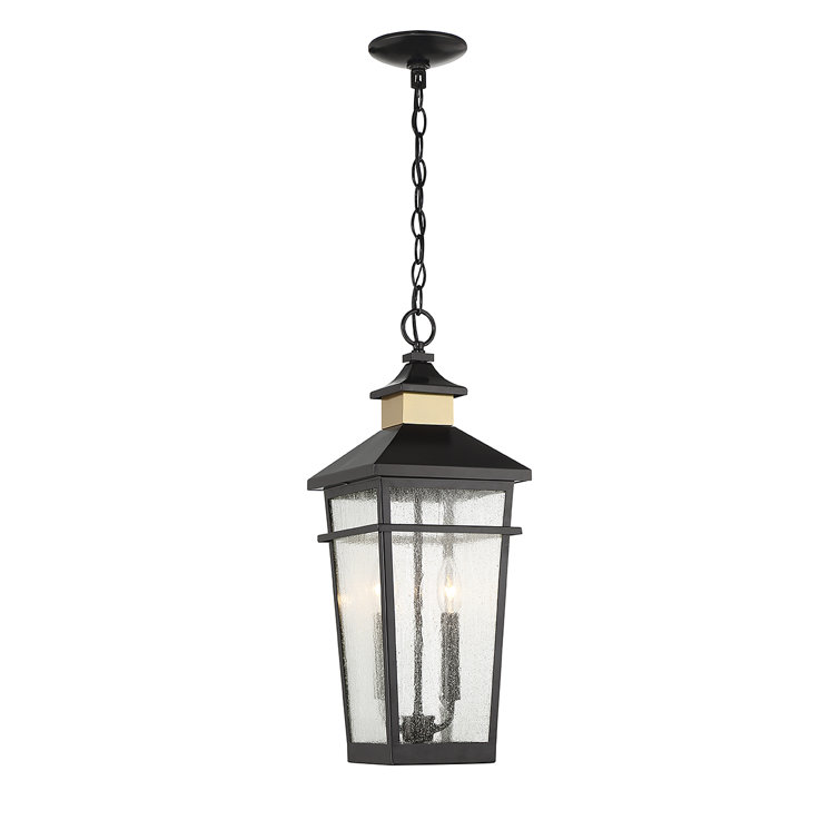 Kingsley Matte Black and Brass 2-Light Outdoor Hanging Lantern