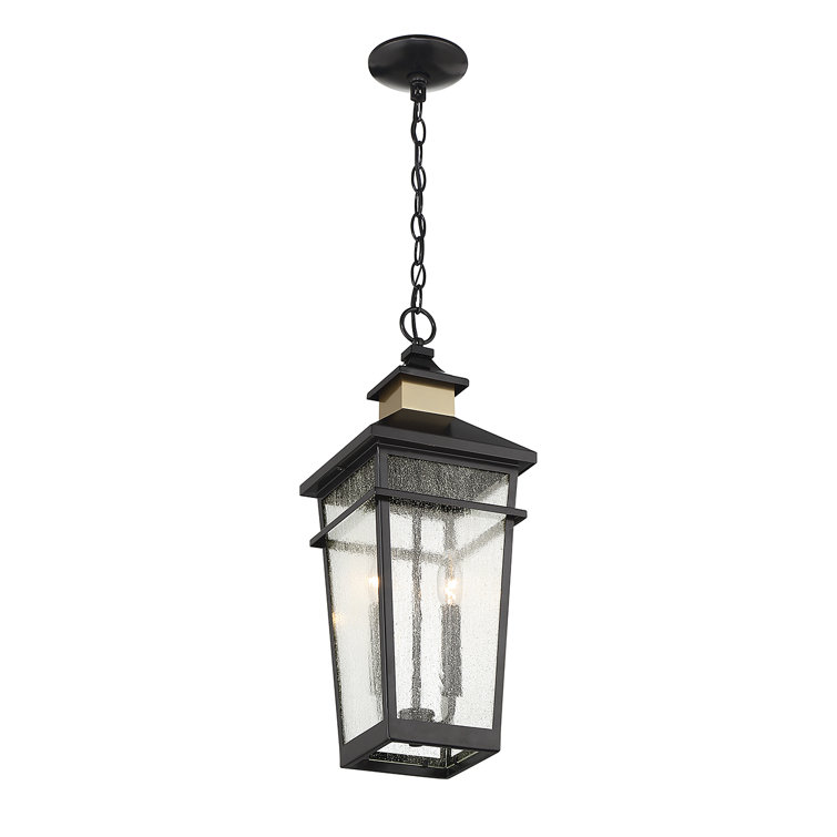 Kingsley Matte Black and Brass 2-Light Outdoor Hanging Lantern