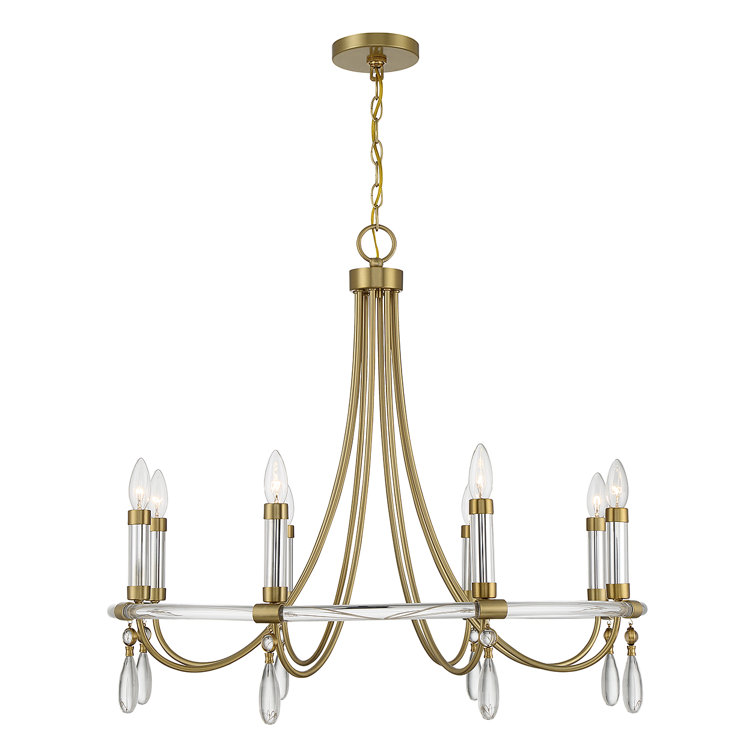 Warm Brass and Chrome 8-Light Crystal Chandelier