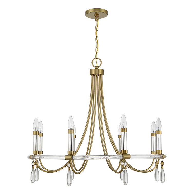 Warm Brass and Chrome 8-Light Crystal Chandelier