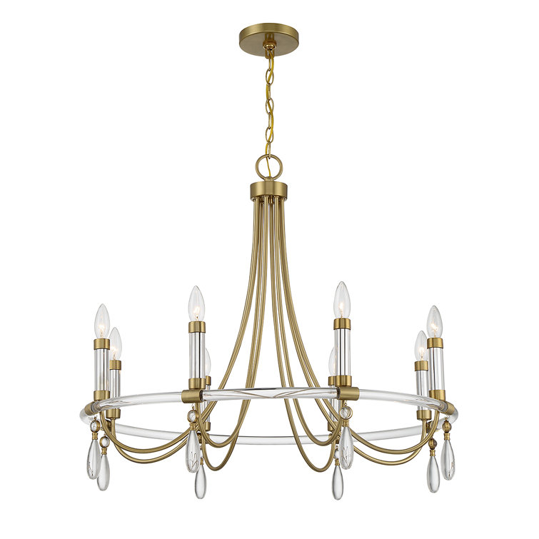 Warm Brass and Chrome 8-Light Crystal Chandelier