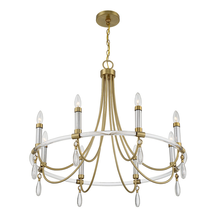 Warm Brass and Chrome 8-Light Crystal Chandelier