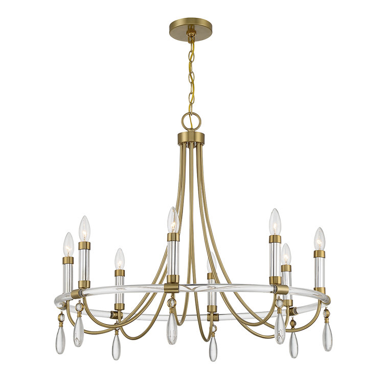 Warm Brass and Chrome 8-Light Crystal Chandelier