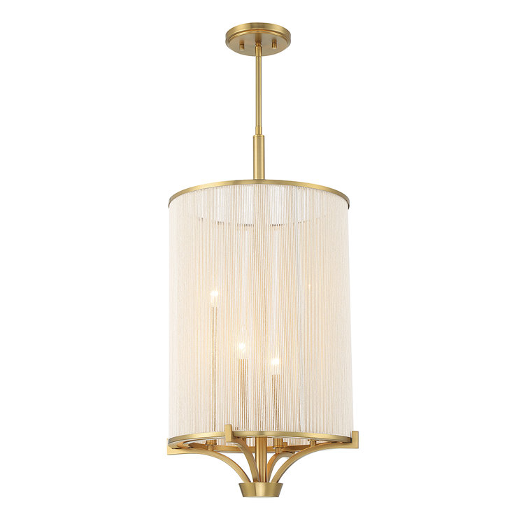 Warm Brass Mini Chandelier with Soft White String Shade
