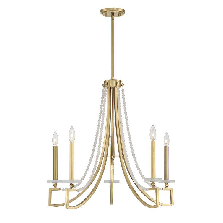 Helen Warm Brass 5-Light Chandelier with Frosted Beads