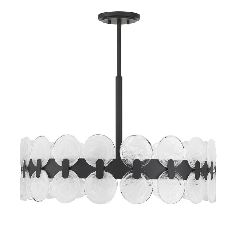 Matte Black 6-Light Drum Chandelier with Strie Piastra Glass