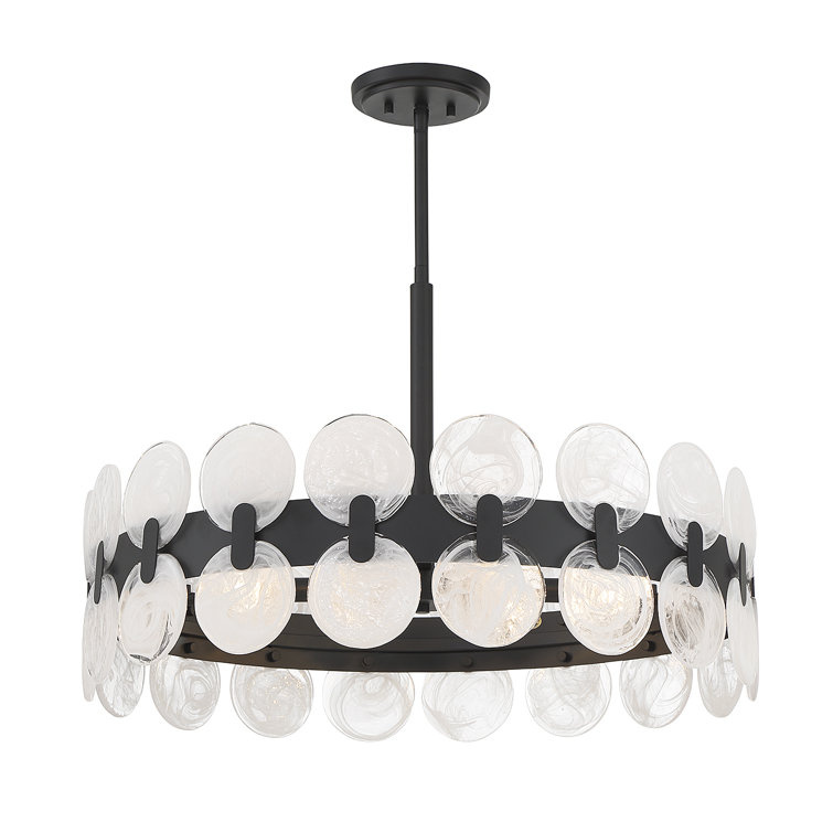 Matte Black 6-Light Drum Chandelier with Strie Piastra Glass