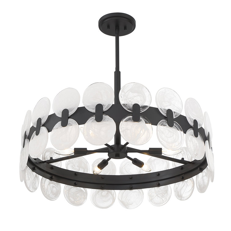 Matte Black 6-Light Drum Chandelier with Strie Piastra Glass