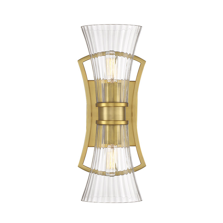 Bennington Warm Brass 2-Light Wall Sconce with Clear Ribbed Glass