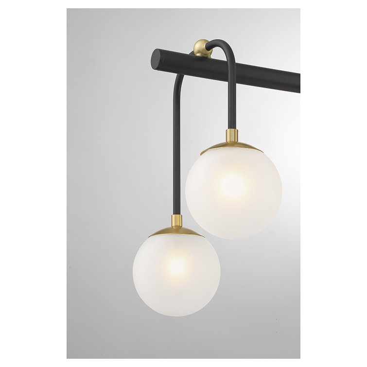Matte Black and Brass 8-Light Linear Chandelier with Frosted Glass Shades