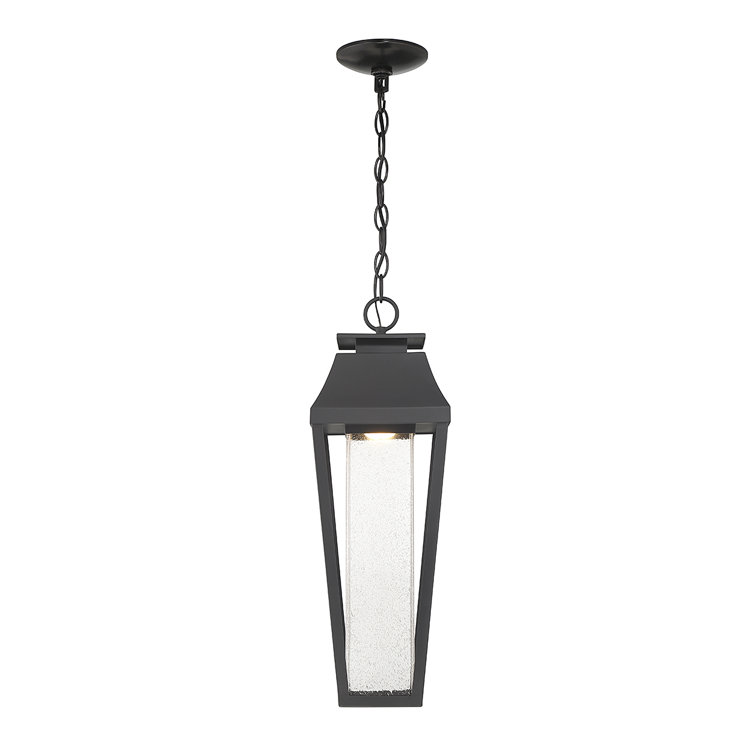 Brookline Matte Black LED Outdoor Hanging Lantern with Seeded Glass