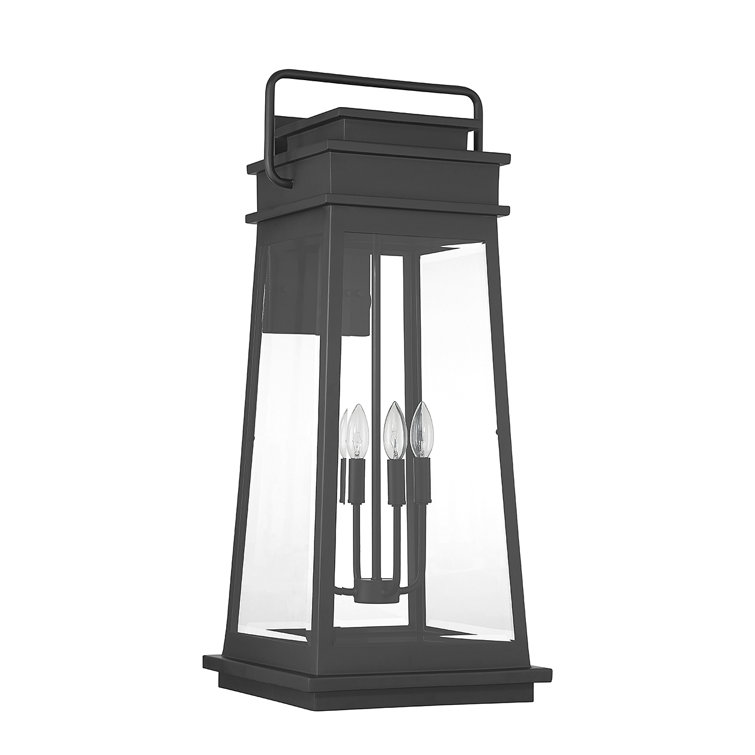 Matte Black 4-Light Outdoor Lantern Sconce with Clear Glass