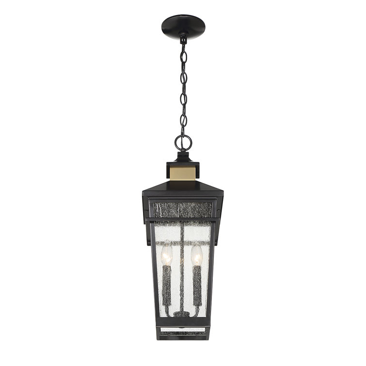 Kingsley Matte Black and Brass 2-Light Outdoor Hanging Lantern