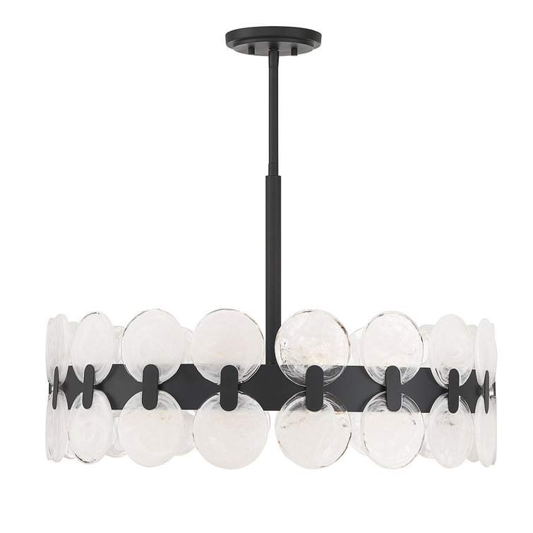 Matte Black 6-Light Drum Chandelier with Strie Piastra Glass